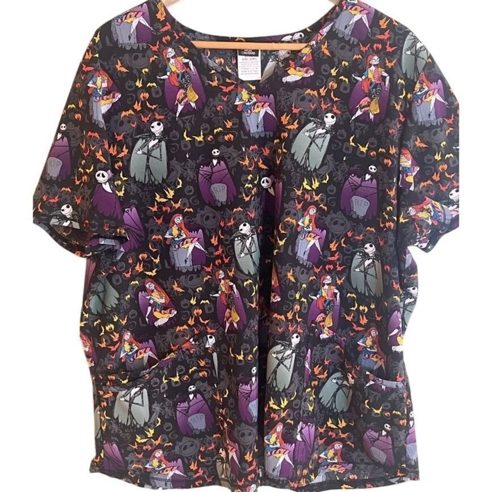 Disney Tim Burton Nightmare Before Christmas Scrub Shirt 2XL Halloween‎